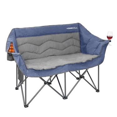 Imagem de HOMECALL Cadeira de acampamento dupla acolchoada grande para adultos, resistente, dobrável, sofá de 317 kg, sofá de acampamento portátil para 2 pessoas com porta-copos e bolsa de armazenamento para