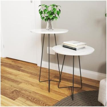 Imagem de Kit 2 Mesas de Cabeceira Industrial com Pés de Ferro Preto e Mesinha de Cabeceira Moderna(Branco)