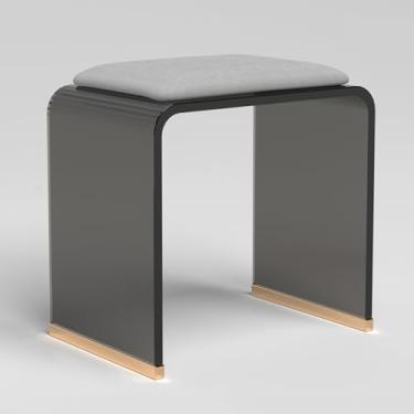 Imagem de Banqueta moderna de acrílico transparente com almofada de veludo, banco acolchoado para quarto, sala de estar, escritório – assento de entrada elegante, sem necessidade de montagem