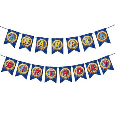 Imagem de Banner de feliz aniversário de desenho animado pré-picado, cartas, guirlanda, pano de fundo, decorações de festa para janela de porta de parede