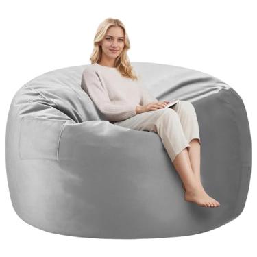 Imagem de CANSUNNA Cadeiras de pufe de 1,8 m, pufes confortáveis, cadeiras gigantes com enchimento de espuma de memória, cadeiras de pufe para adultos, capa lavável na máquina, sofá preguiçoso para sala de