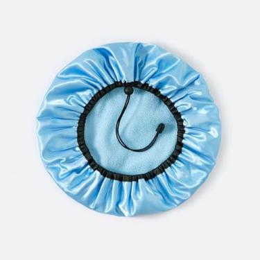 Imagem de Touca de banho impermeável extra grande, forro sedoso ajustável para conforto, touca de banho reutilizável para mulheres e homens (azul)