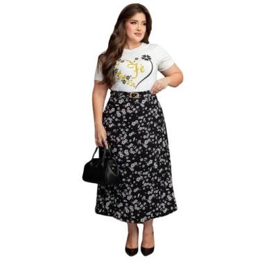 Imagem de Conjunto Feminino Moda Evangélica Casual  Saia Midi com Cinto Blusa Es