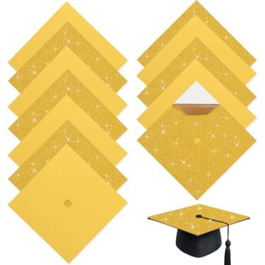 Imagem de Gersoniel Conjunto de 6 bonés de strass brilhante com papel de construção para decoração de chapéu de graduação para decoração de cartolina para foto faça você mesmo chapéu de formatura decoração de