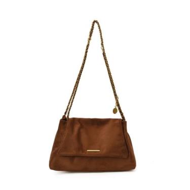 Imagem de Bolsa feminina Hobo de camurça, grande, elegante, com fivela magnética, bolsa tiracolo casual com corrente de metal para viagens, Marrom escuro, Casual