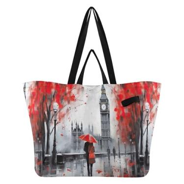 Imagem de SEHANY Sacola de compras reutilizável da Torre Eiffel de Paris com alças reforçadas, bolsa de compras de lona dobrável à prova d'água de grande capacidade para viagem, cozinha, praia