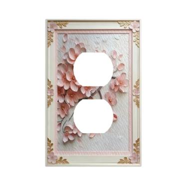 Imagem de Capas de interruptor de luz de arte decorativa, blush, flor de cerejeira, 1 gangue, placa de parede, placa elétrica para decoração de casa