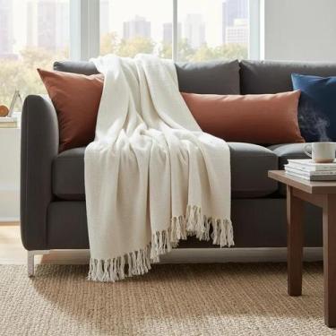 Imagem de Manta Para Sofá Em Algodão Bege Cru Gigante 2,40 X 1,80 - Brianoredes