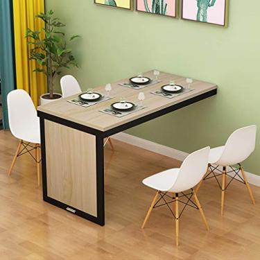 Imagem de Mesa dobrável invisível de madeira maciça, mesa de jantar flutuante de cor nogueira, mesa de computador multifuncional, mesas de bar conversíveis/bancada de trabalho, com acessórios (preto, 80 x 50 x