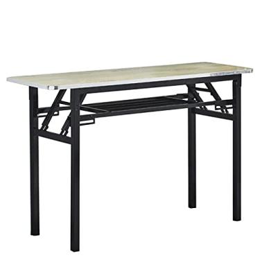 Imagem de ZXLPHA Mesa dobrável para computador, mesa de escritório em casa, mesa de trabalho de estilo rústico com prateleiras de armazenamento para escritório em casa, escola
