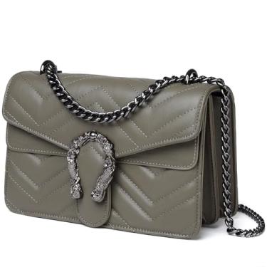 Imagem de MYHOZEE Bolsas transversais para mulheres – Bolsas de mão com estampa de cobra e corrente de couro, bolsas de ombro para noite, Cinza com pedaços