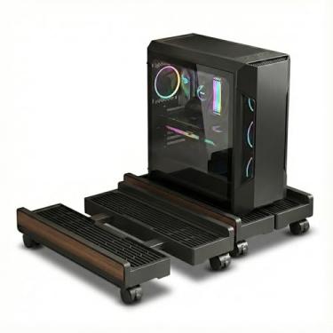 Imagem de Adjustable CPU Stand,Ventilated PC Stand for Floor/Carpet/Under Desk, 110LBS Computer Tower Stand with Locking Caster Wheels, Fits Most Gaming/Desktop PCs, Rolling Cart for Office,Gamers & Students