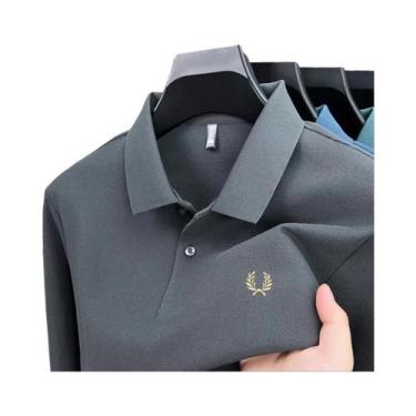 Imagem de Camisa Polo Masculina De Algodão De Alta Qualidade Com Manga Longa Mod