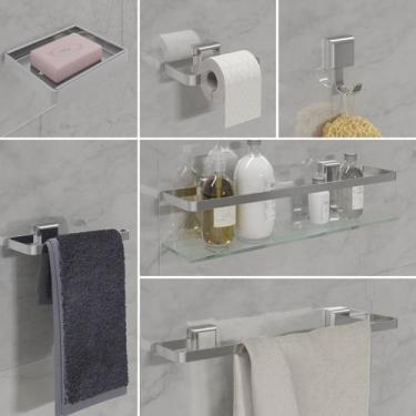 Imagem de Kit De Acessórios Para Banheiro 6 Peças Linha Luxo Saboneteira Inox - 