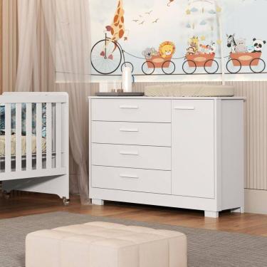 Imagem de Cômoda para Quato de Bebê 1 Porta e 4 Gavetas Zaki Branco Fosco