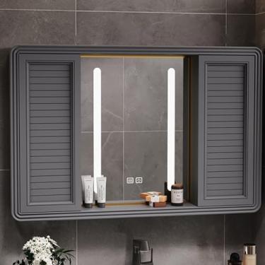 Imagem de Armário de remédios de LED inteligente com luzes – Armazenamento de banheiro de alumínio montado na parede, antiembaçamento, design moderno, interruptor de toque, porta deslizante e espelho de