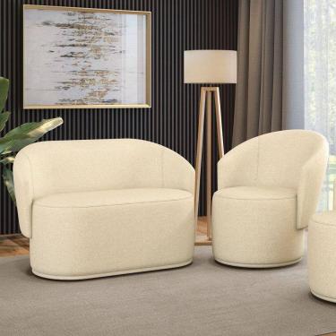 Imagem de Sofá Namoradeira E Poltrona Orgânica Para Sala Malu Linho M11 - D`rossi Cor Bege