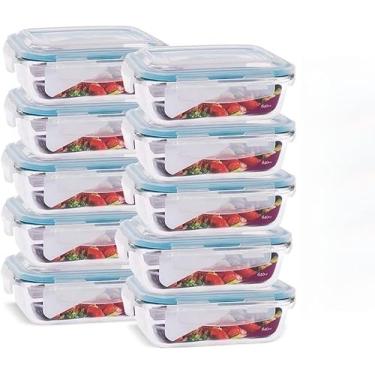 Imagem de KIT 10 Potes Vidros Retangulares Herméticos Marmitas 4 Travas 640 ML