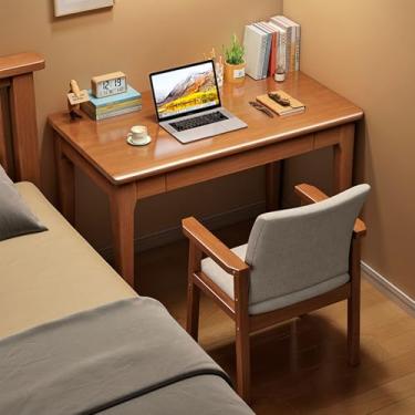 Imagem de Mesa de computador moderna de madeira maciça de meados do século com gavetas, mesa de escrita de madeira elegante, estação de trabalho para laptop simples para escritório em casa e quarto (80 x 40 x