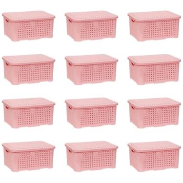 Imagem de Kit 12 Caixas Organizadoras Rattan 3L com Tampa Empilháveis Preto ou Branco(ROSA)