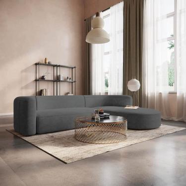 Imagem de Sofá Modular Sala de Estar Decoração Luxo 265cm Lado Esquerdo Suede Celinne Luxuoso Cinza Escuro