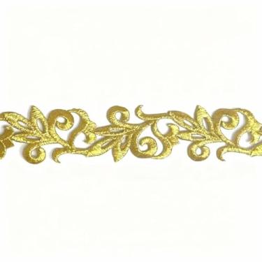 Imagem de Cerca de 2 metros de fitas de poliéster bordadas, acabamento de renda metálica de 3,5 cm de largura em renda metálica para costurar, fantasias, vestidos, acessórios de vestuário (ouro)