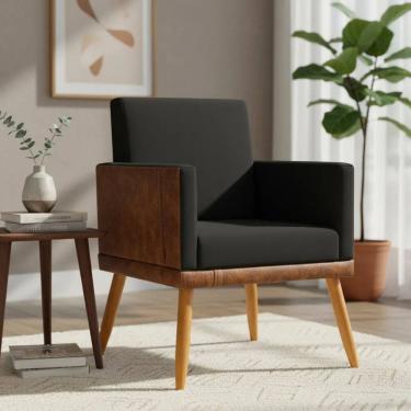 Imagem de Poltrona Decorativa Para Sala Recepção Escritório Consultório Lis Corino Peroba e Suede