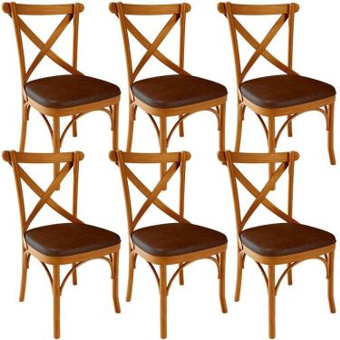 Imagem de Kit 06 Cadeiras Para Sala De Jantar E Estar Living Estofada ávila L02 Couríssimo Marrom - Lyam