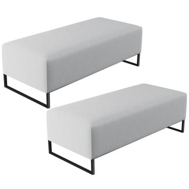 Imagem de Kit 02 Puffs Bali W01 Base Ferro 120x50 Cm Linho Cinza