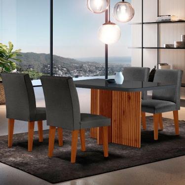 Imagem de Mesa Olimpia 120 Mdf Vidro Canto Copo 4 Cadeiras Grecia