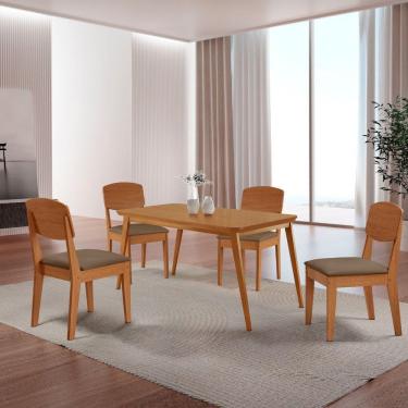 Imagem de Mesa De Jantar Copper 120cm Tampo Mdf Com 4 Cadeiras Moderna Veludo Capuccino/naturalle/naturalle