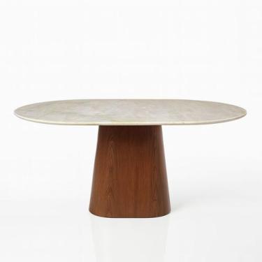 Imagem de Mesa de Jantar Oblongo 160x90 cm Nogueira Tampo Quartzito Taj Mahal - 