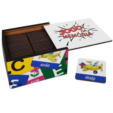 Imagem de Jogo da Memória Alfabetização 52 Pçs MDF Alfabeto e Figuras Brinquedo 