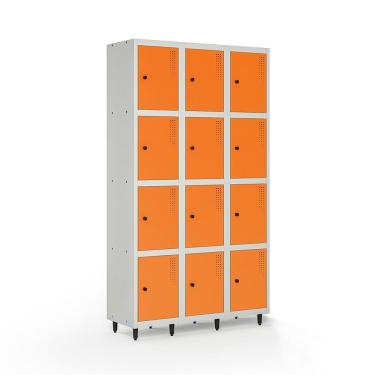 Imagem de Armário Locker Guarda-volume de Aço 12 Portas com Fecho para Cadeado Vestiário Academia Laranja/Cinza