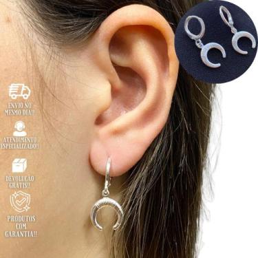 Imagem de Brinco Feminino De Argola Prata Lua Banhado Prata 925 Delicado - Tropi
