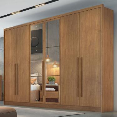 Imagem de Guarda-Roupa Casal Brest 6 Portas 8 Gavetas 100% Mdf com Espelho Cumaru - Pnr Móveis