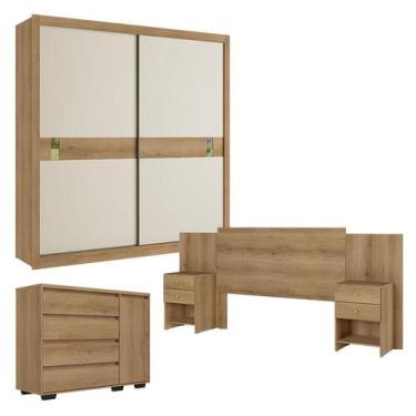 Imagem de Guarda Roupa Casal Copenhagen 2 Portas Capuccino Off White com Cômoda 