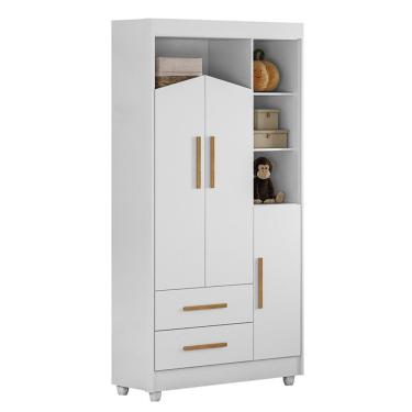 Imagem de Guarda-roupa 3 Portas 2 Gavetas Duda Tigus Baby Branco/amadeirado/branco