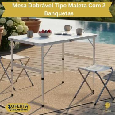 Imagem de Mesa Dobrável com 2 Banquetas Avulsas Camping e Lazer Maleta Portátil 