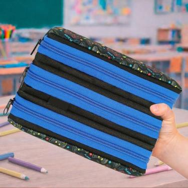 Imagem de Estojo Escolar Infantil Triplo Menino Menina Colorido Tres Divisorias 