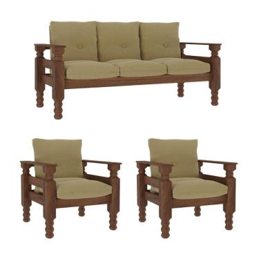 Imagem de Jogo Sofá Madeira Maciça 3 Lugares E 2 Poltronas Liz Multimóveis Vcr7001 - Areia Areia