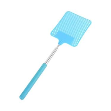 Imagem de Mini Raquete Retrátil Para Moscas Em Aço Inoxidável Com Cabo Antiderra