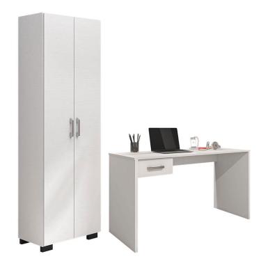 Imagem de Mesa para Computador Gávea com Gaveta e Livreiro Office com Portas Grandes Branco Trama - Móveis Leão