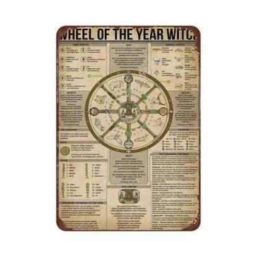 Imagem de Placa De Metal Retrô Com Rodas Do Ano, Tema Bruxa, Para Decoração De P
