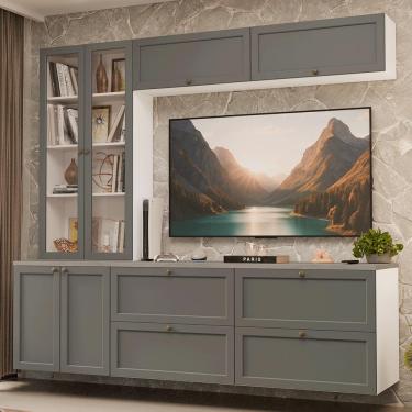 Imagem de Estante Sala de Estar com Rack + Cristaleira 230cm Branco/Cinza Vik Madesa 01