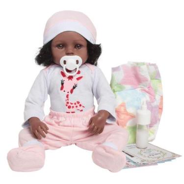 Imagem de Boneca Negra Reborn Roupinha de Girafa e Acessórios - Cegonha Reborn D