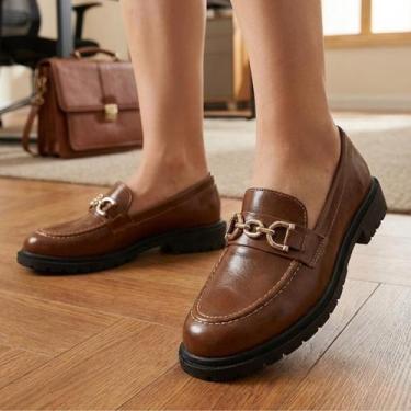 Imagem de Mocassim Oxford Feminino Sapatilha Tratorado Loafer Conforto Cor:Marro