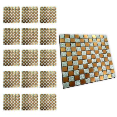 Imagem de Pastilha De Vidro Adesiva Kit 15 Uni Cozinha Lavabo Banheiro Sala Decorativa Moderna Reforma Requintado Facil Aplicacao