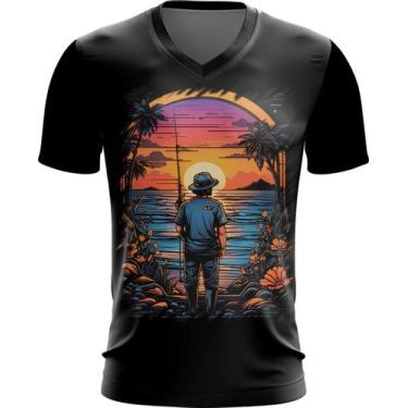 Imagem de Camiseta Gola V Pesca Esportiva Pôr do Sol Peixes 6 - Kasubeck Store®,