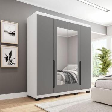 Imagem de Guarda-Roupa Casal Madrid 4 Portas 4 Gavetas com Espelho Cinza/Branco 